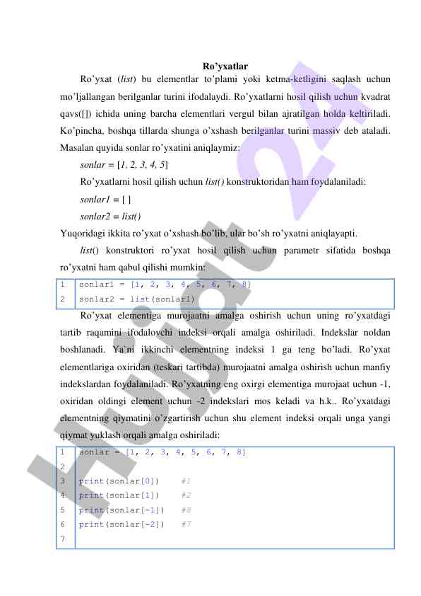 Ro'yxatlar va ularni tashkil etish texnikalari