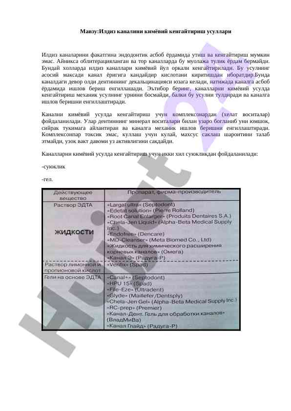 Илдиз каналини кимёвий кенгайтириш усуллари