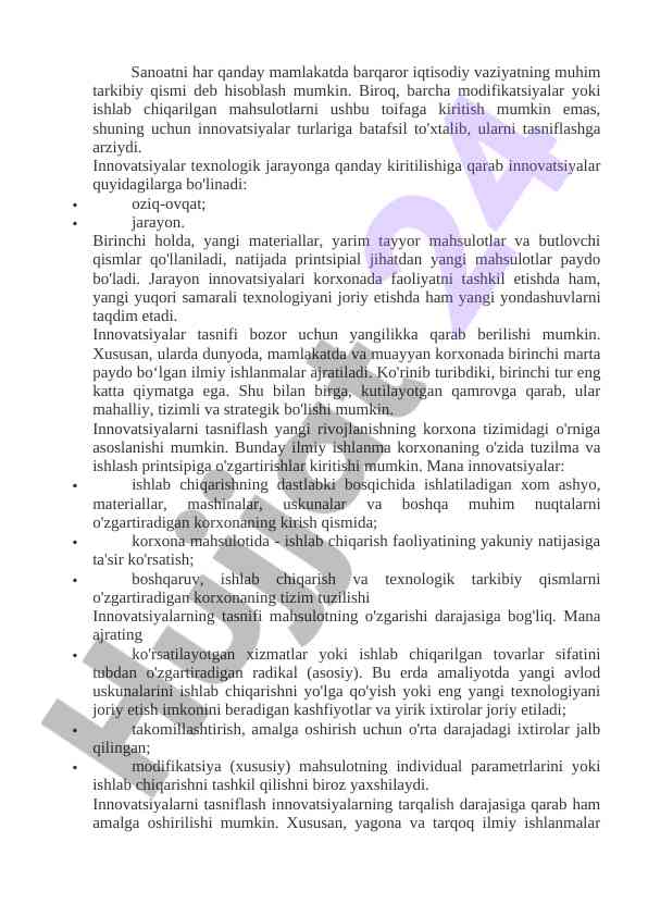 Innovatsiyalar turlari va ularning tasnifi