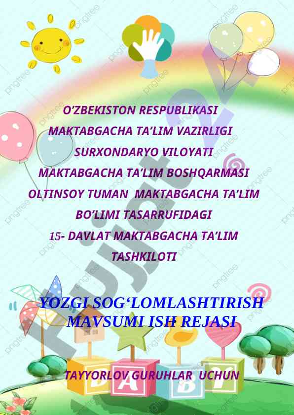 Yozgi sog‘lomlashtirish mavsumiga doir ish rejasi