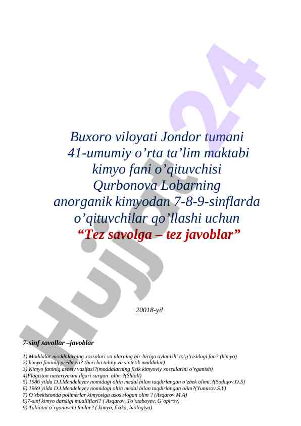 Tez savolga – tez javoblar