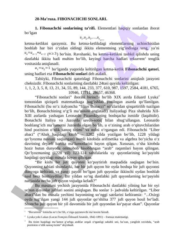 Fibonachchi sonlari ta’rifining o‘rganilishi