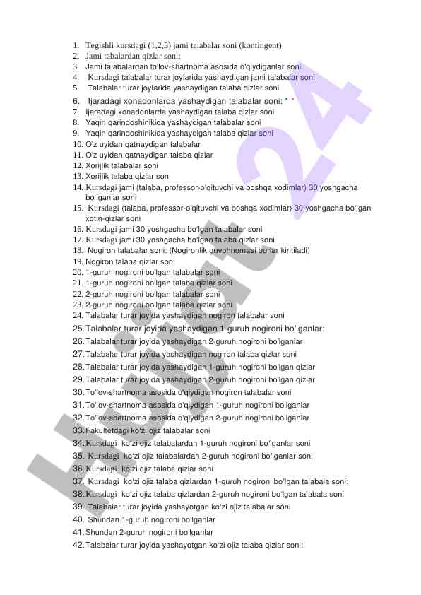 Talabalar sonini tahlil qilish hisoboti