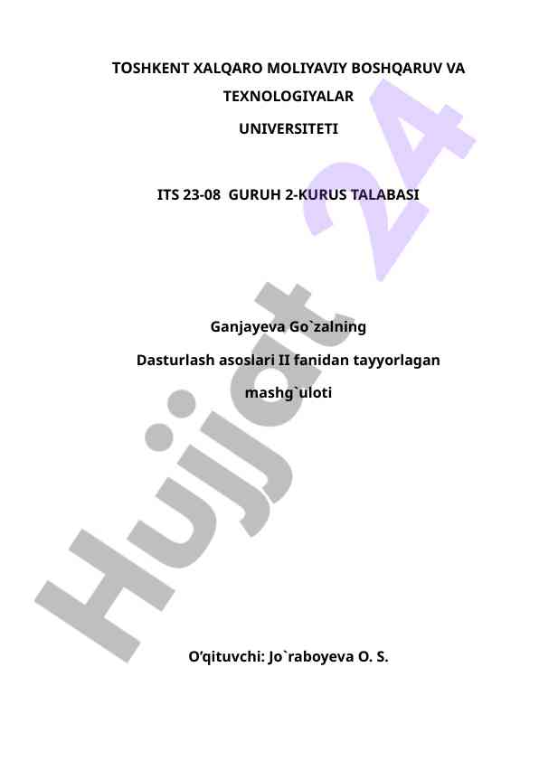 Dasturlash asoslari ii fanidan mashg'ulot