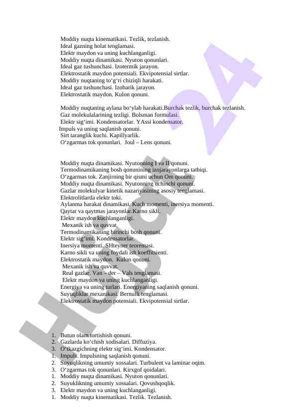 Moddiy nuqta dinamikasi va tezlik hukmlari