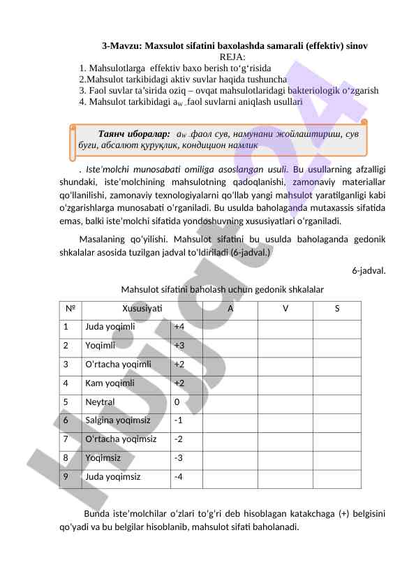 Mahsulot sifatini baxolashda samarali sinov