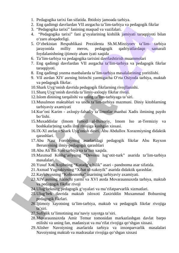 Pedagogika tarixi va tarbiya masalalari
