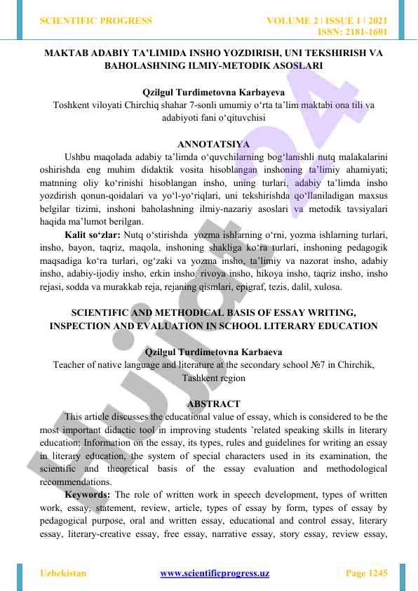 Insho yozdirish va baholashning metodik asoslari