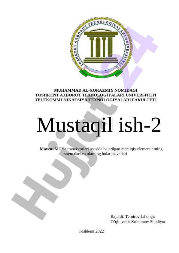 Mdya tranzistorlari va mantiqiy elementlar sxemalari