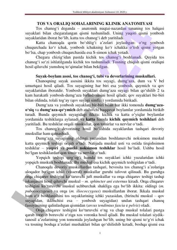 Tos va oralqi sohalarining klinik anatomiyasi