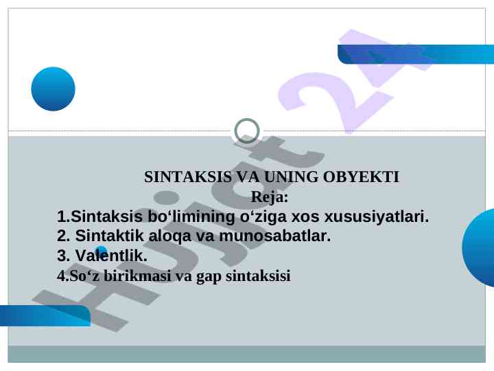 Sintaksis va uning obyekti: grammatika xususiyatlari