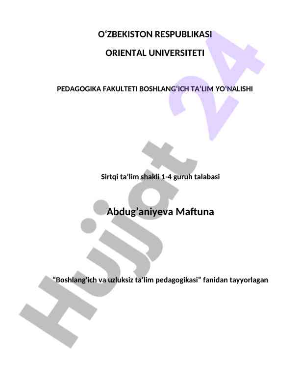 Boshlang'ich va uzluksiz ta'lim pedagogikasi tahlili