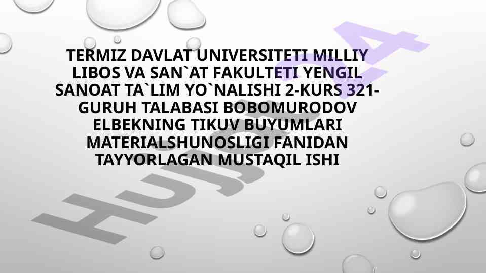 Pillani yetishtirish agrotexnikasi mustaqil ish