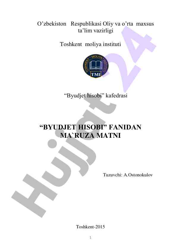 Byudjet hisobi fani tashkiliy asoslari