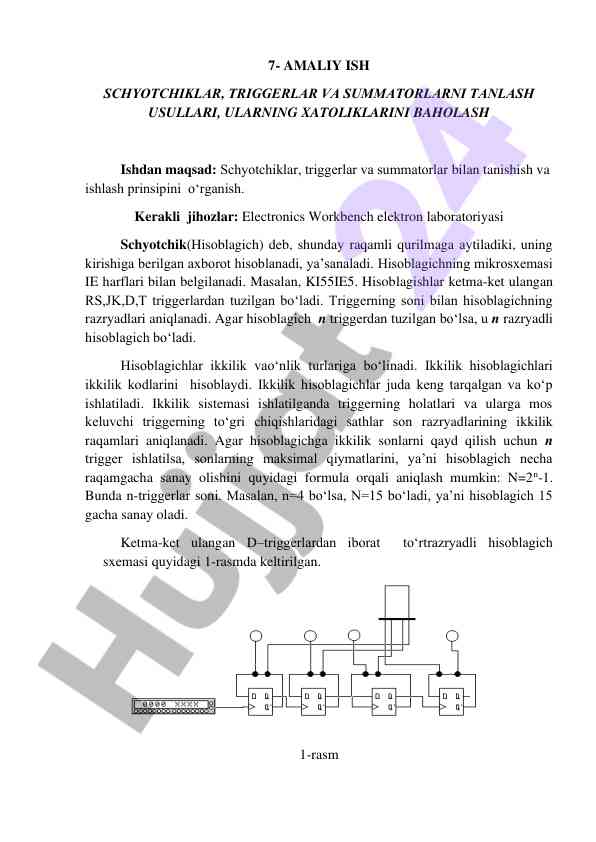 Schyotchiklar va triggеrlar bilan ishlash usullari