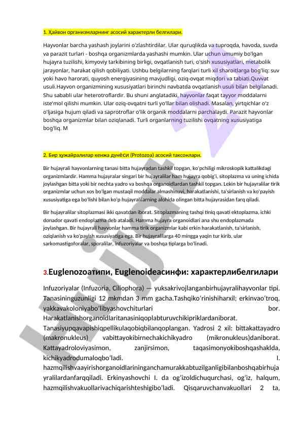 Hayvon organizmlariga xos belgilar va turlari