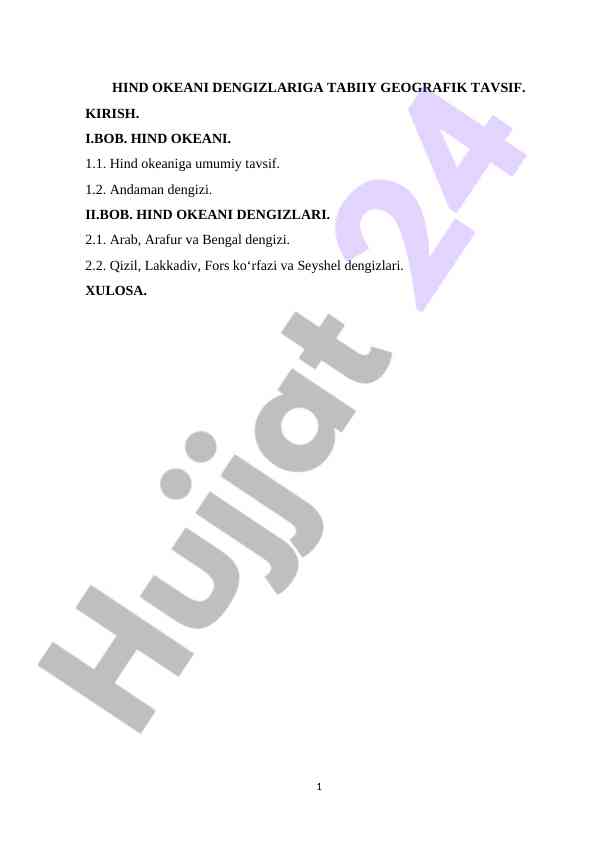 Hind okeani dengizlariga tabii geografik tavsif