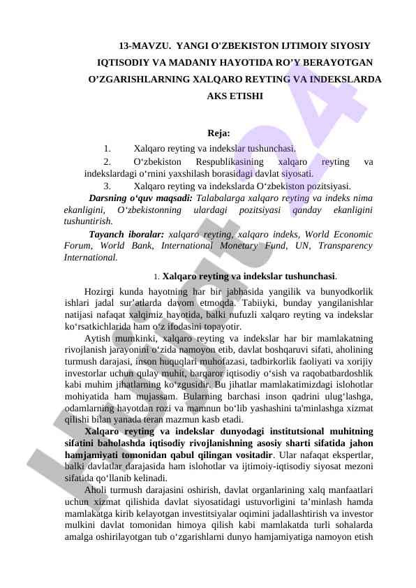 Yang o'zbekiston ijtimoiy siyosiy hayotida o'zgarishlar