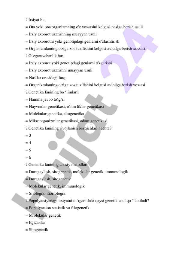 Genetika fanining asosiy konseptsiyalari va usullari