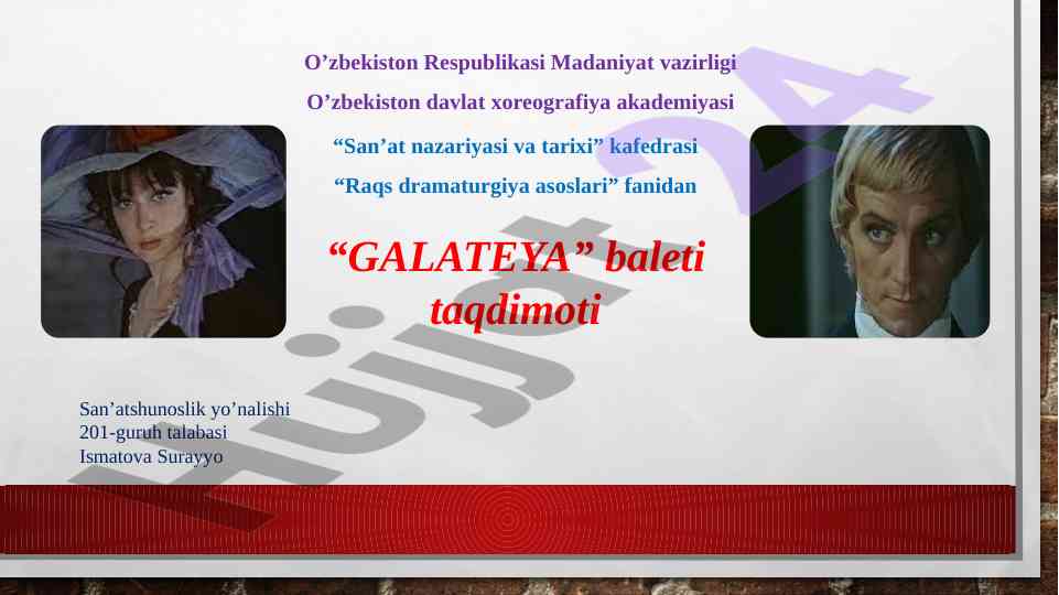 Galateya baleti taqdimoti raqs dramaturgiyasi asoslari