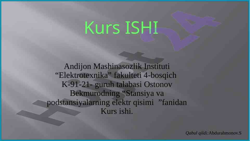 Elektr qismlarini loyihalash bo'yicha kurs ishlari
