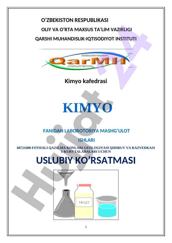 Kimyo fanidan laboratoriya mashg‘ulot ishlari