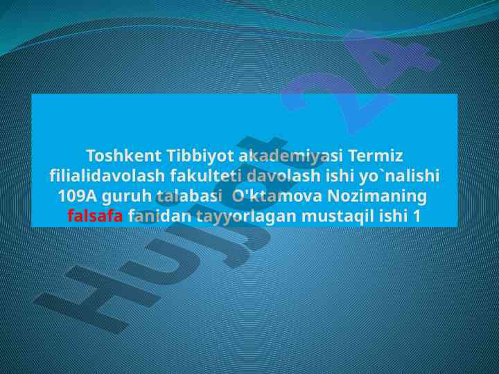 Falsafa fanidan mustaqil ishning tavsifi