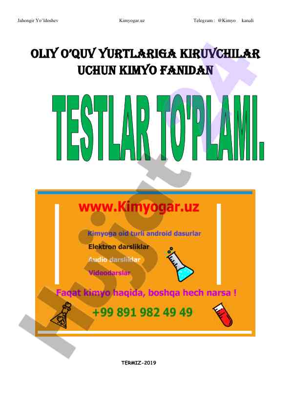 Kimyo fanidan termiz 2019 oliy o‘quv yurtlariga kiruvchilar