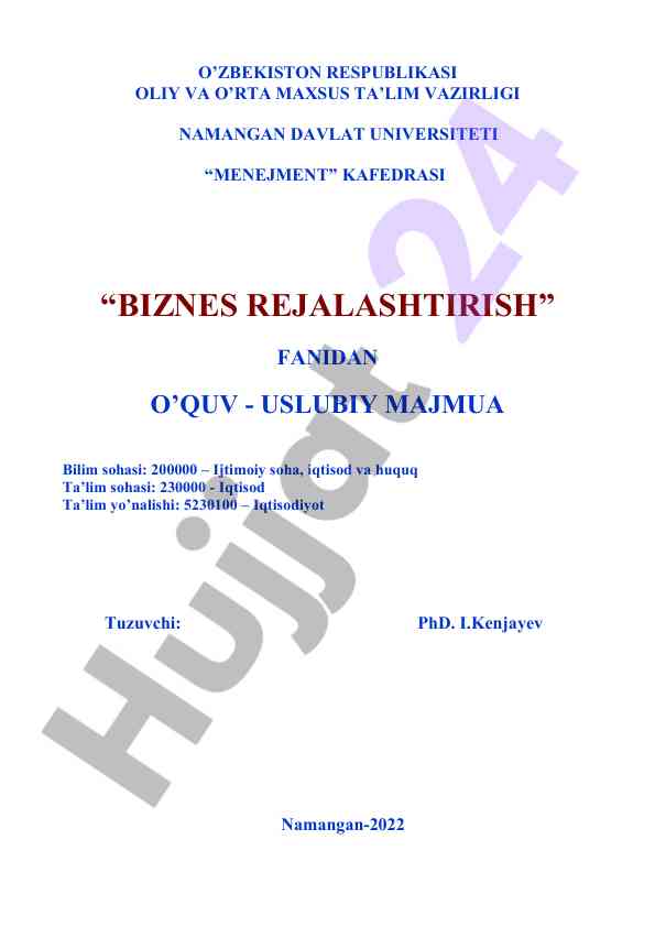 Biznes rejalashtirish o‘quv-uslubiy majmua