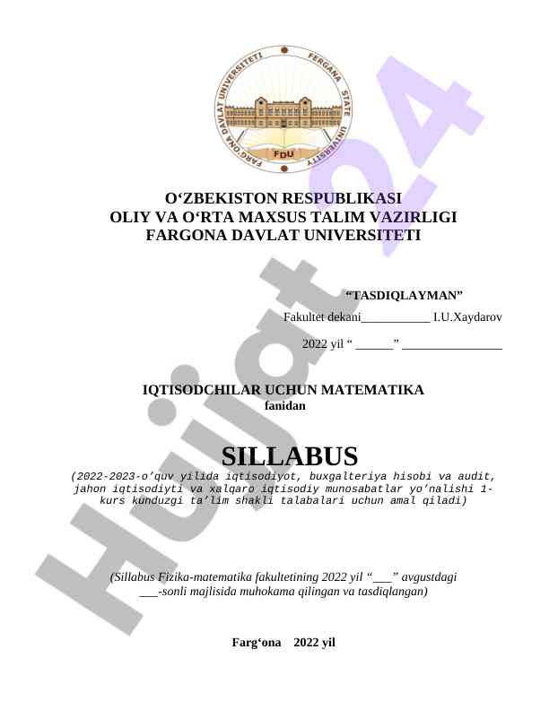 Iqtisodchilar uchun matematika sillabusi 2022-2023