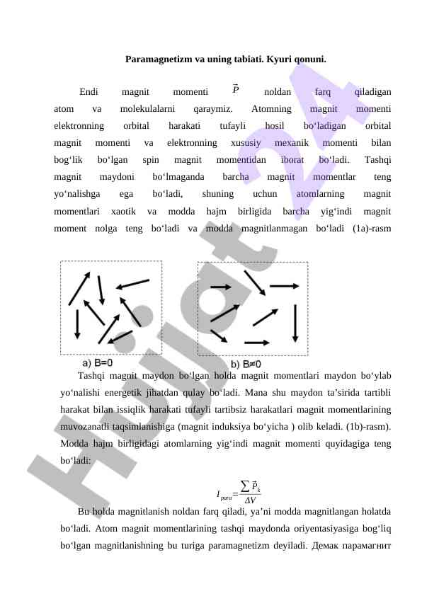 Paramagnetizm va magnit momentlar tabiati