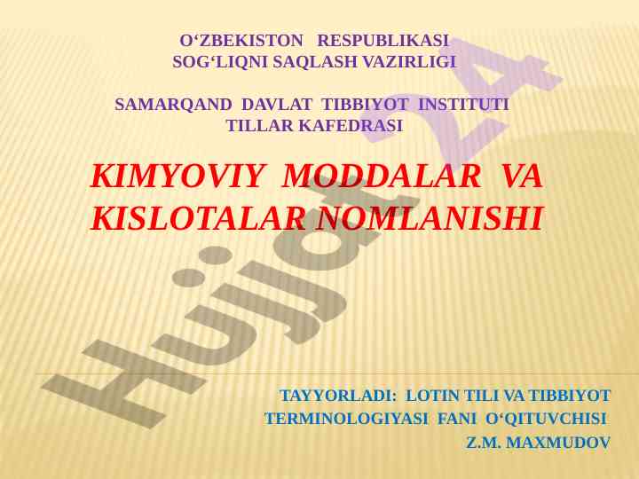 Kimyoviy moddalar va kislotalar nomlanishi