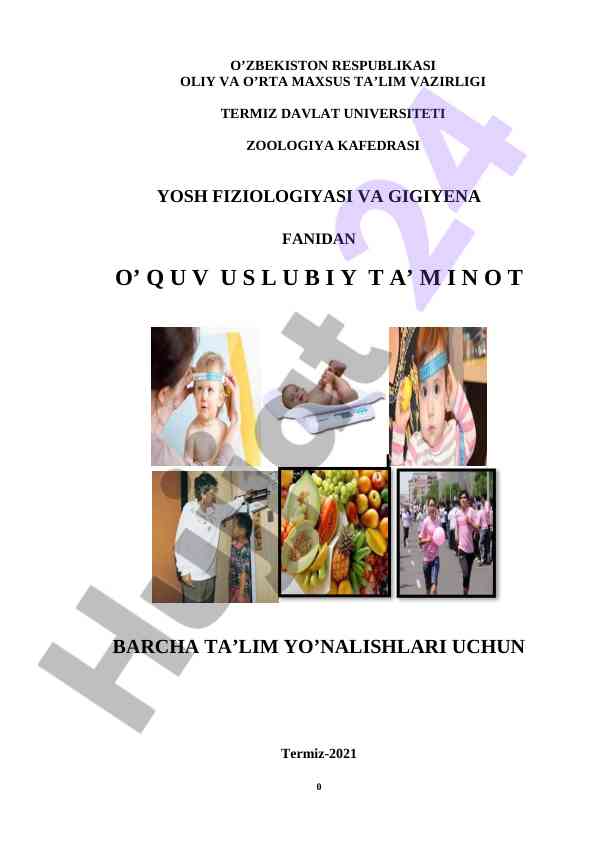 Yosh fiziologiyasi va gigiyena fanidan o‘quv qo‘llanma