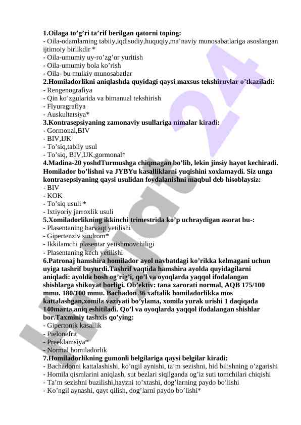 Homiladorlik tekshiruvlari va kontrasepsiya usullari