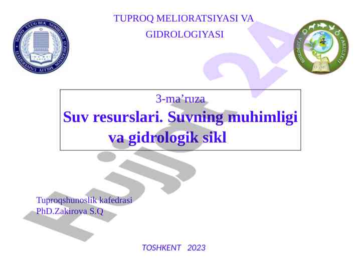 Suv resurslari va gidrologik sikl tahlili