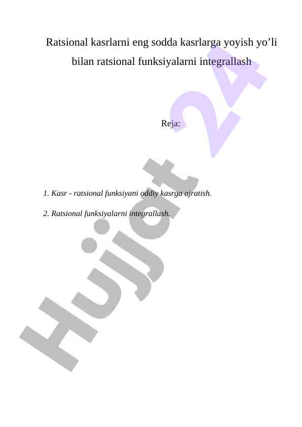 Ratsional funksiyalarni integrallash