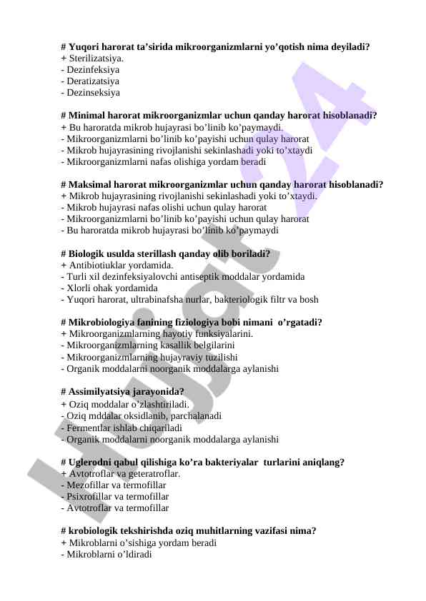 Mikroorganizmlarni yo'qotish va sterilizatsiya usullari