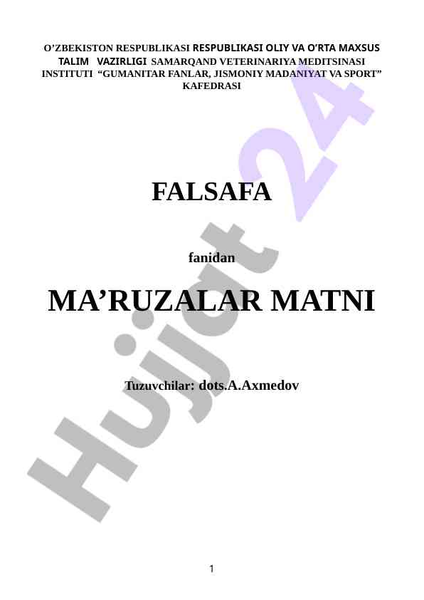 Falsafa fanining predmeti va jamiyatdagi roli