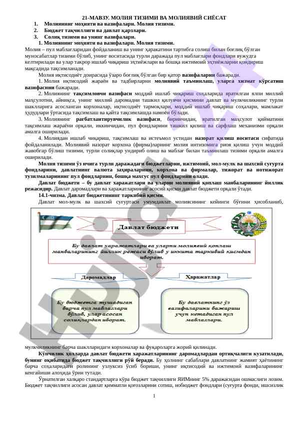 Moliyaviy tizimlar va siyosatning mohiyati
