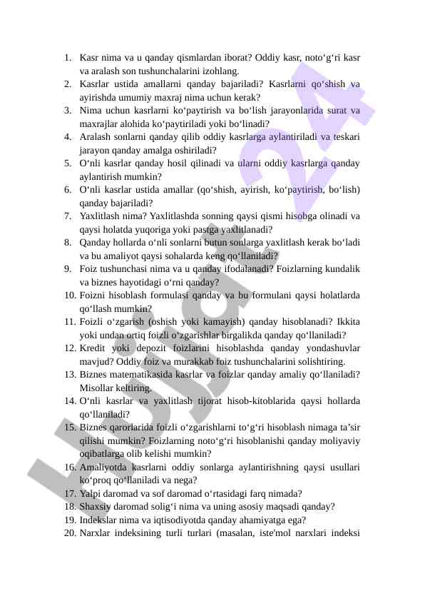 Kasrlar va o‘nli sonlar bilan ishlash usullari