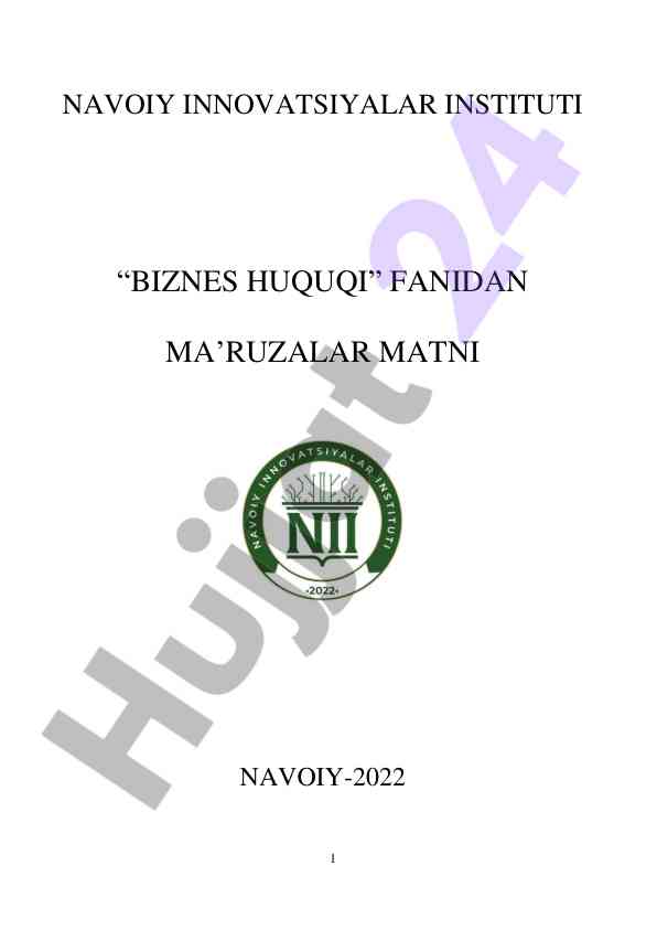 Biznes huquqi tushunchasi va manbalari