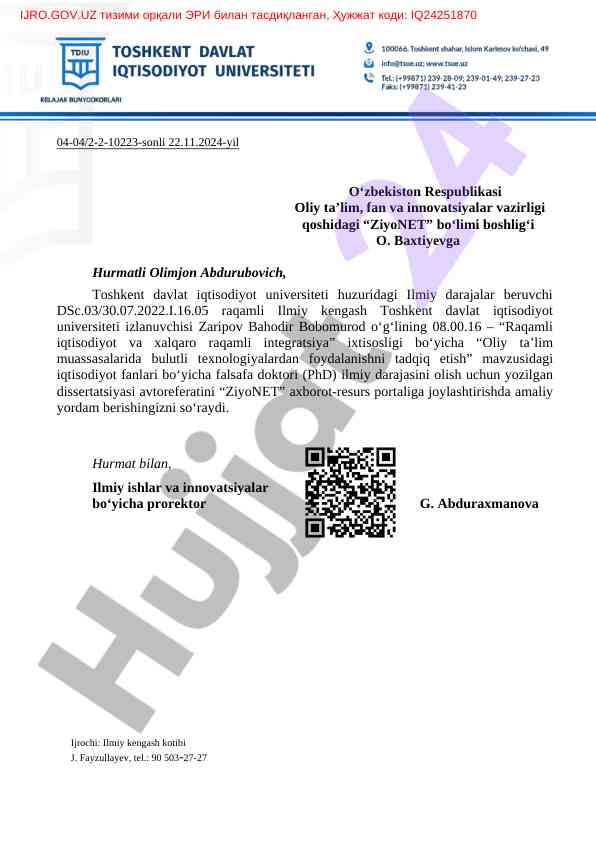 Oliy ta’limda bulutli texnologiyalarni tadqiq etish