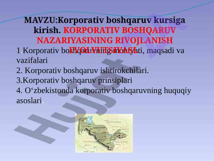 Korporativ boshqaruv nazariyasining rivojlanish evolyutsiyasi