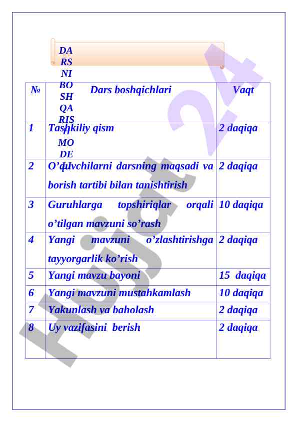 Sayyoralar haqida o'quv darsi