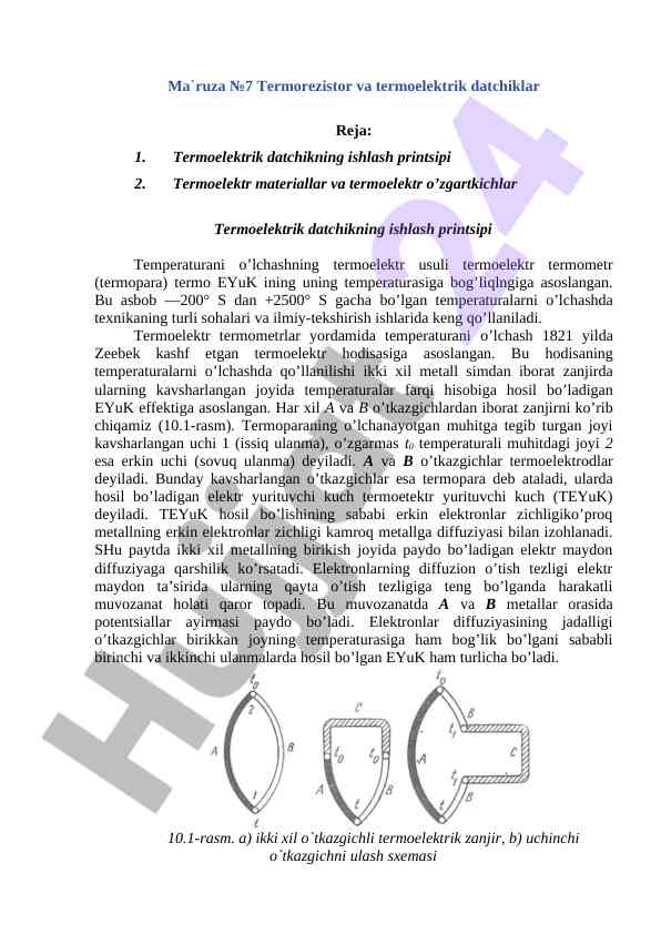 Termorezistor va termoelektrik datchiklar haqida ma'ruza
