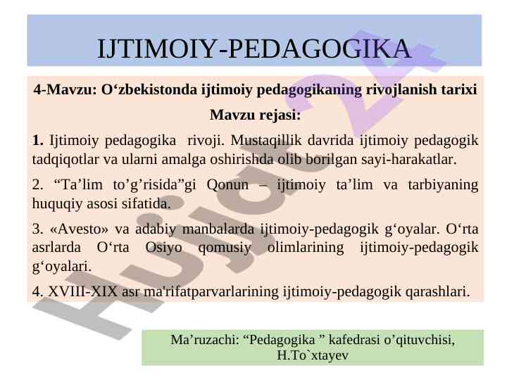 O‘zbekistonda ijtimoiy pedagogikaning rivojlanish tarixi