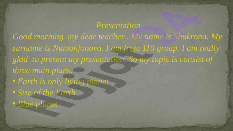 Earth is the only living planet presentation