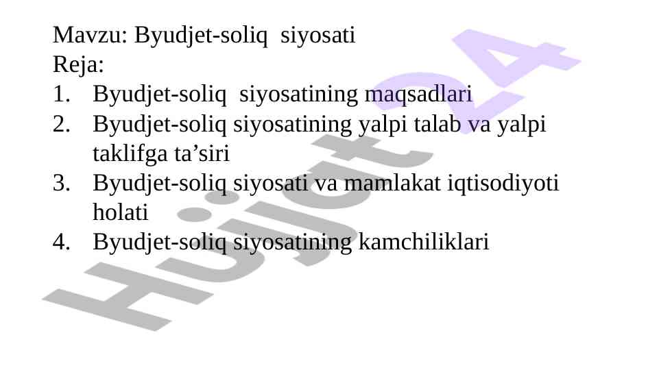 Byudjet-soliq siyosati tahlili va mahsulotlar