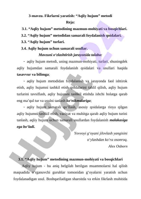 Aqliy hujum metodining mazmuni va bosqichlari