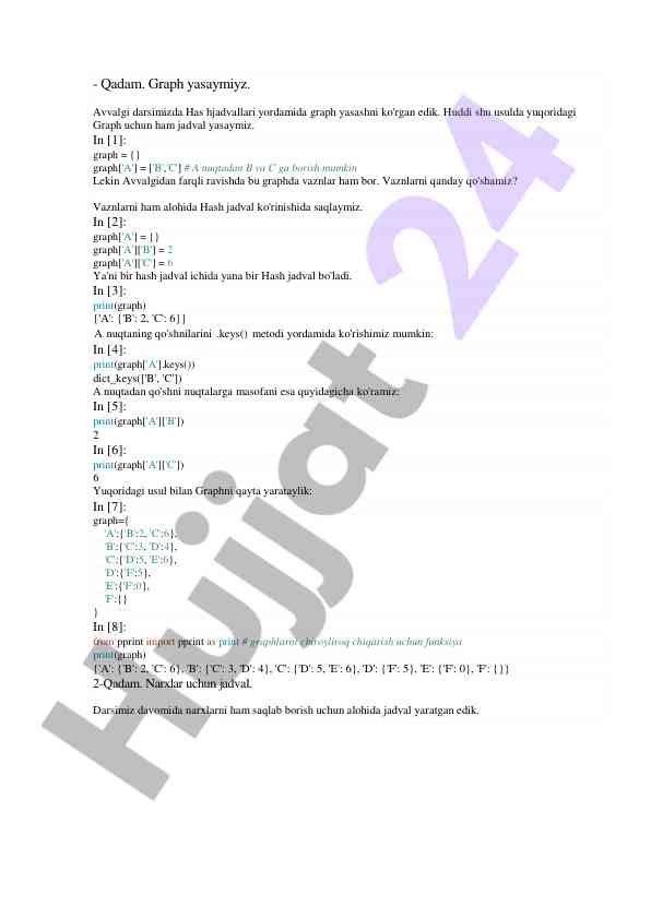 Graph yaratish usullari va hash jadval